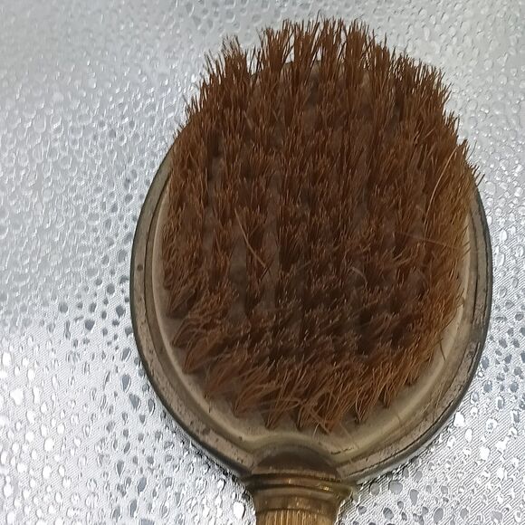 Vintage Gold-Tone Vanity Hand Mirror & Hair Brush Set Floral Design - Picture 4 of 5